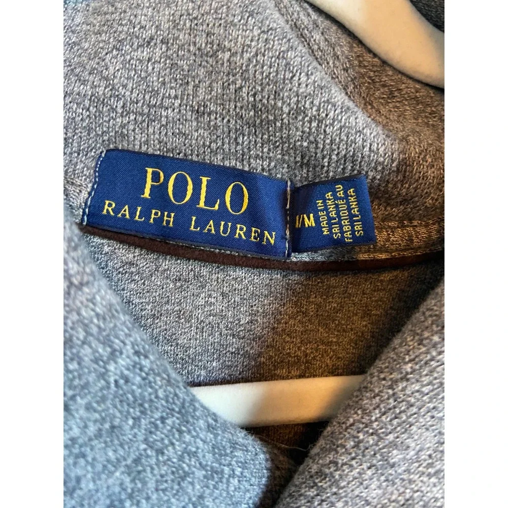 Polo Ralph Lauren Mens Gray Shawl Collar Button Pullover Cotton Sweater Size M